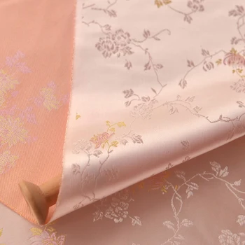 

Apricot pink flower cluster brocade cloth cheongsam hanfu clothing and long skirt trousers tablecloth fabric