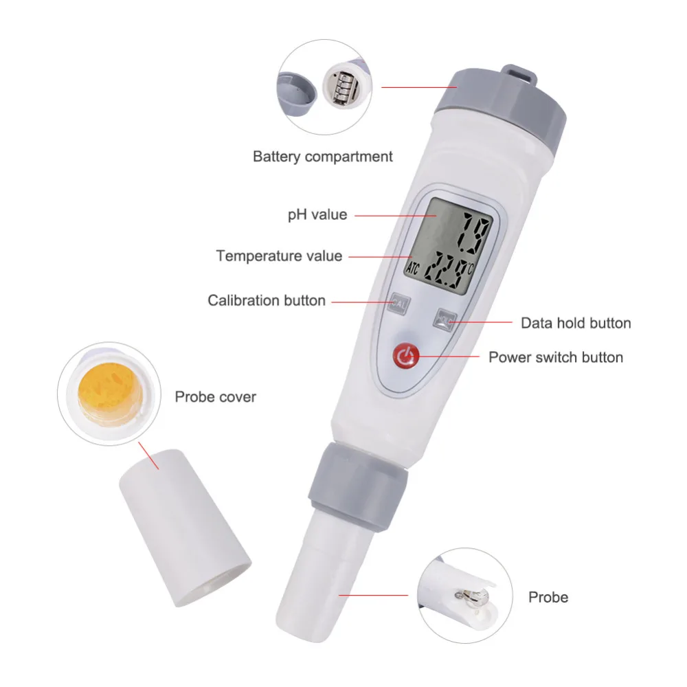 Портативный цифровой ph-измеоитель в виде ручки счет тест качества воды er тест качества воды ph-измеоитель в виде ручки-20 Встроенный электрод