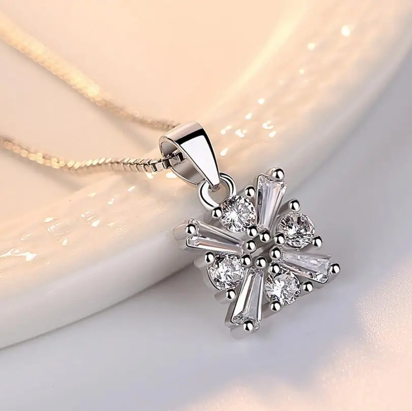 

Anenjery 925 Sterling Silver Necklace AAA CZ Zirconia Ice Cube Pendant Necklace For Women Chain collares kolye Choker S-N162