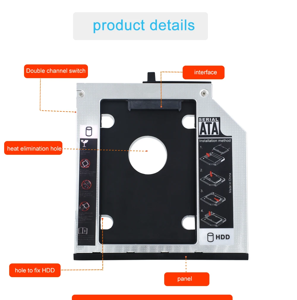 TISHRIC для lenovo ThinkPad T400s T400 T410 T410s T420sT430s T500 алюминиевый 2-ой HDD Caddy 9,5 мм SATA 3,0 2," SSD чехол Корпус