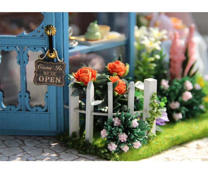 Casa em Miniatura com Móveis Blocos de Construção Brinquedos para Crianças Casa de Boneca Cutebee Faça Você Mesmo Música Poeira Capa Modelo A68 Led 9 ArquiteturaCasa DIYMiniaturas