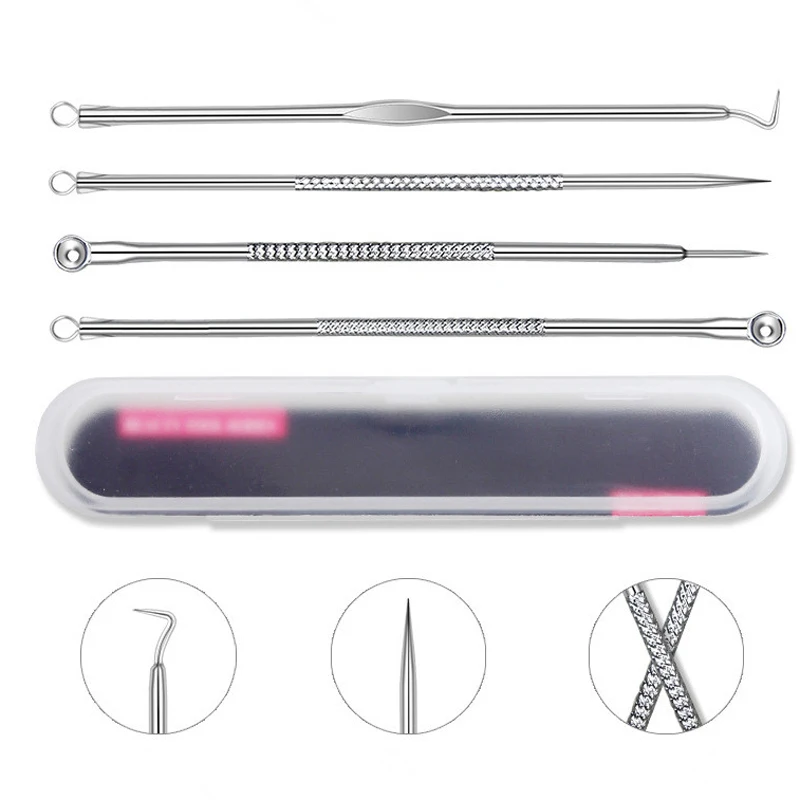 

Stainless Steel Acne Blemish Needle Whitehead Blackhead Remover Cleaner Tool Pimple Extractor Pin Face Cleaning Tools 4pcs/set
