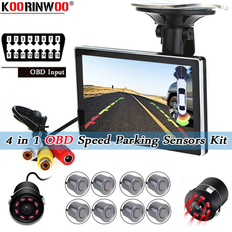 

Koorinwoo Latest Panoramic Digital Parktronic Speed System Car Parking Sensors Rearview Camera Alert Accessory Detector Reverse