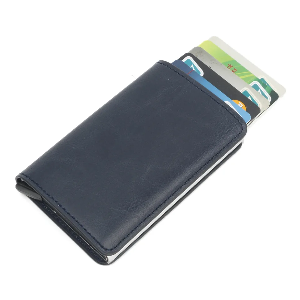 

New Hot Aluminium Alloy Credit Card Holder PU Leather Wallet Antitheft Men Wallets Automatic Pop Up Card Case Metal men Wellet