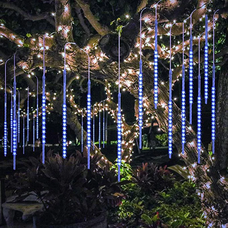 30cm 144 LEDs Shower Rain 8 Pcs Tube Holiday Christmas Tree Garden Meteor Shower Rain String Lights IP44 Outdoor EU US Plug Lamp (6)