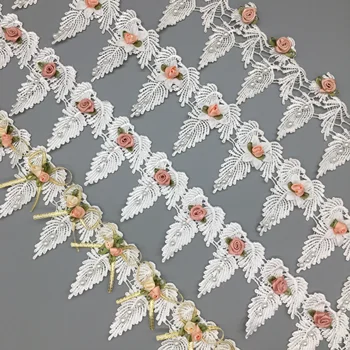 

1 yard African Lace Fabric Colorful Rose Flower Lace Trim Embroidered Ribbon Handmade DIY Sewing Craft Wedding Dress Accessories