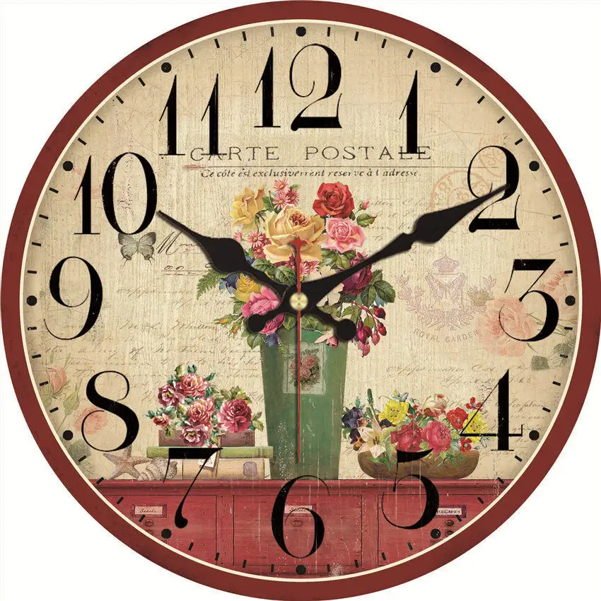 Shabby Chic Rose Wall Clocks Vintage Wall Clock Wall Watches Home Decor Flower Wall Clock Non Ticking Wall Clocks Aliexpress