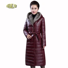 Женская куртка из натуральной кожи,, зимняя, с капюшоном, модная, высокого качества, из овчины, пуховик для матери, из натуральной кожи, Женское пальто LH58