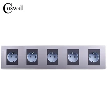 COSWALL 16A ЕС Стандартный Quintuple розетка Роскошные Настенные 5 способ Мощность гнездо Нержавеющая сталь Панель электрической розетки переменного тока 110~ 250V