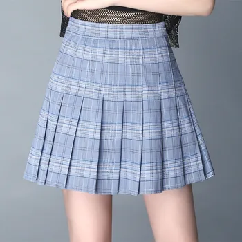 

Spring Fall Preppy Stle Sweet Ladies Womens Plaid Pleated High Waisted Skirt , Autumn Summer Female Woman 4xl Red Blue Skirts