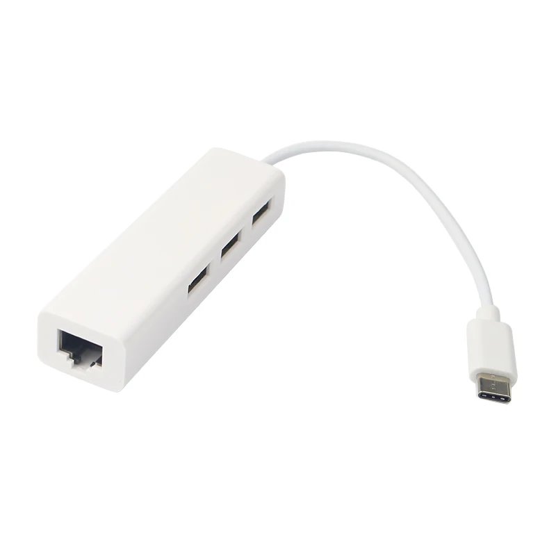

High Quality USB 2.0 Type C 3.1 to RJ45 Ethernet LAN Adapter Cable with 3 Ports USB Hub for PC Notebook MacBook Support Windows
