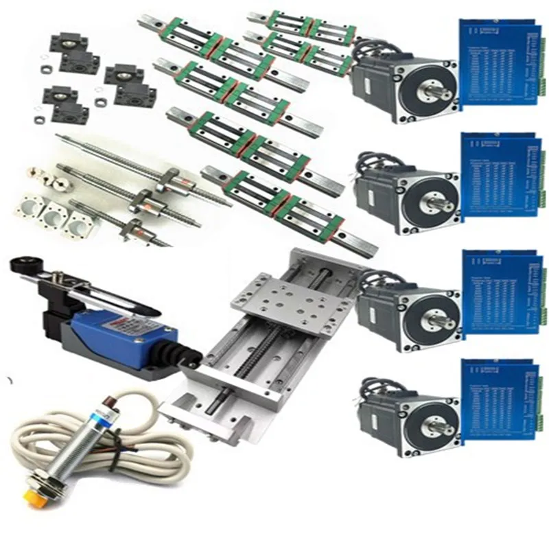 

HBH20 Linear rails + 3 x SFU1610-1500mm Ballscrew + 4set HB250-80B+HB860H 8A 4.5Nm++ Slide table+ K12-100mm 4 Jaw Chuck 100mm