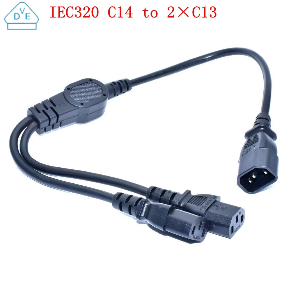 3.3ft /6.6ft IEC 320 C14 Male Plug to 2XC13 Female Y Type Splitter