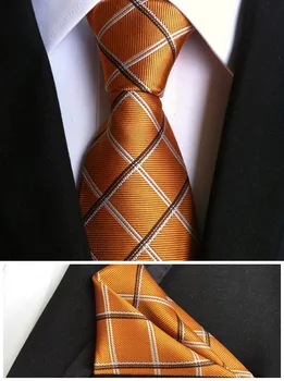 

8cm Designer Formal Ties Fashion Men Plaids Necktie Golden Plaids Checkers Gravata with Pocket Square