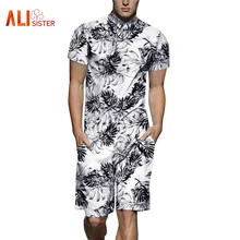 Модный 3d мужской комбинезон летний мужской комбинезон с коротким рукавом с принтом листьев/кошки/тигра мужской повседневный комбинезон цельный комбинезон