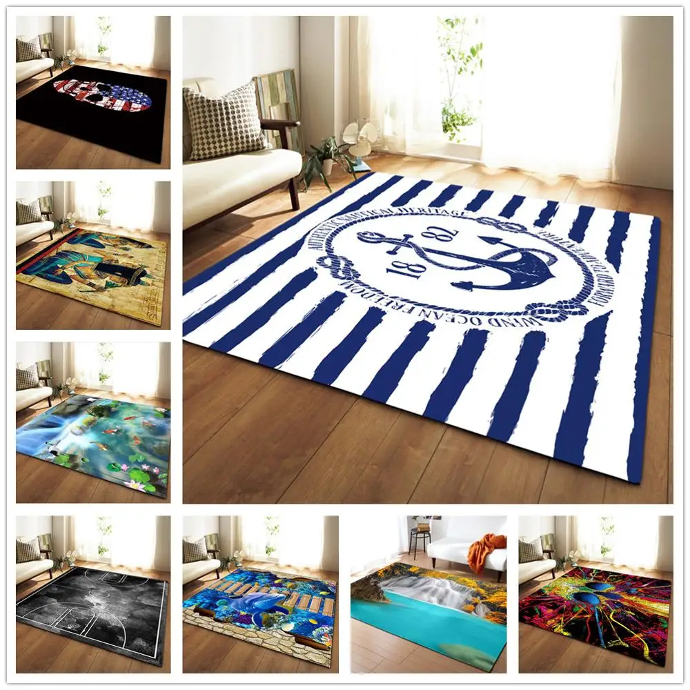 

Soft Flannel Parlor Area Rugs Child Room Play Mats 3D ship's anchor Printed Carpets for Living Room Home Decorate Rug and Carpet
