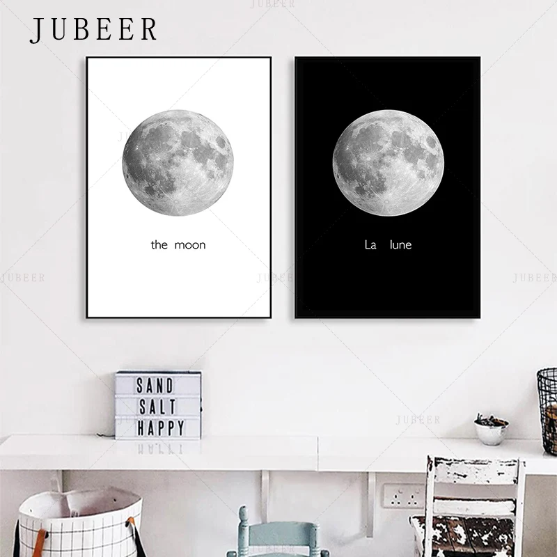 

Scandinavian Style Canvas Painting Black and White Wall Art Decoration Picture Moon Poster and Prints for Living Room Bedroom