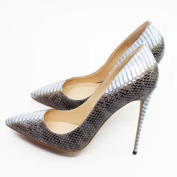

High Heels Shoes Woman Black Nude Pointed Toe Female Shoes Snakeskin Leather Ladies Pumps Stiletto Bridal Shoes D039A
