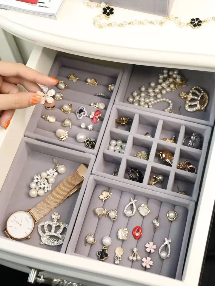 Caja de almacenamiento de joyería de terciopelo, cajón de