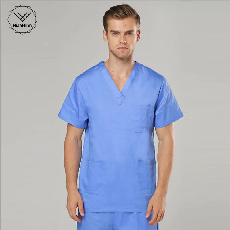

New Fashion Short Sleeved Men Suits Surgical Gowns Clothes Nurse Doctor Solid 2019 Summer Hot Cotton Coat Pants Uniform Lab Coat