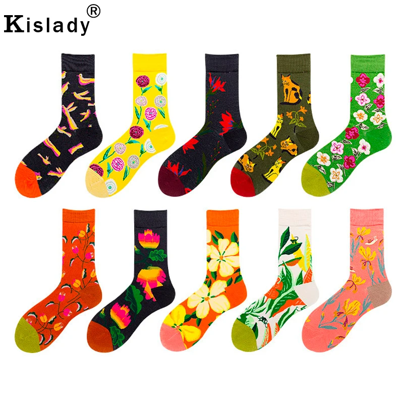 Модные мужские женские красочные цветочные птицы хипстерские забавные носки зимние крутые безумные пушистые носки Высокие Бедра Роскошные носки