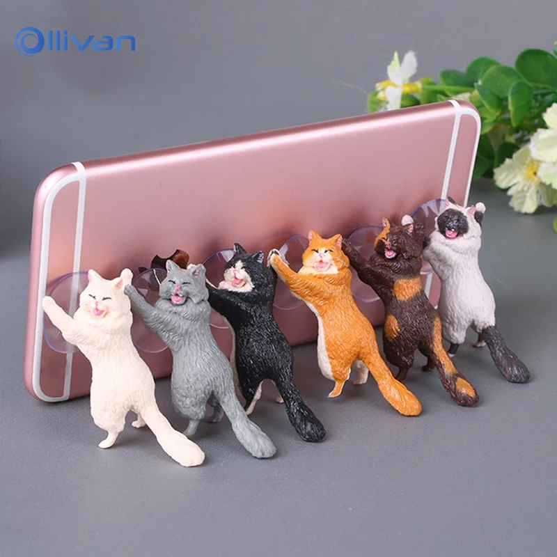 

Ollivan Phone Holder Cute Cat Support Resin Mobile Phone Holder Stand Tablets Desk Sucker Design high quality Smartphone Holder