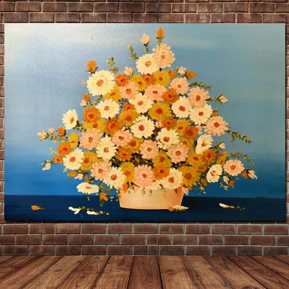 

Hand Painted Abstract Daisy Flower Canvas Thick Oil Painting Abstract Flower Wall Picture Living Room Bedroom Home Wall Decor