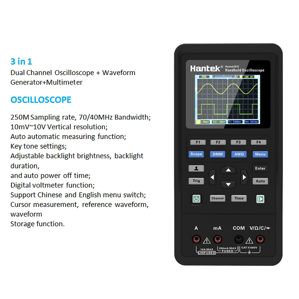 3 в 1 портативный цифровой осциллограф генератор сигналов мультиметр одноканальный Двухканальный измеритель объема USB Scopemeter с зондом