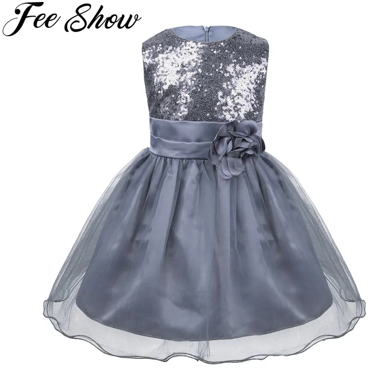 

3-24 Months Infant Cute Baby Girls Sleeveless Sequins Mesh Flower Dress baby girl party dress 1 year birthday Pink Blue Red 2017