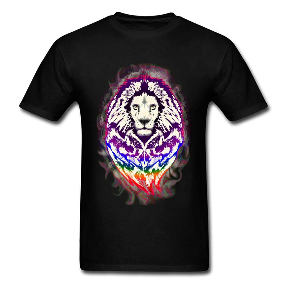 Crazy Top T-shirts Plain Crewneck Lion Psychedelic Pop Art 100% Cotton Fabric Man Tops Shirt Group Short Sleeve Tee-Shirts Lion Psychedelic Pop Art black