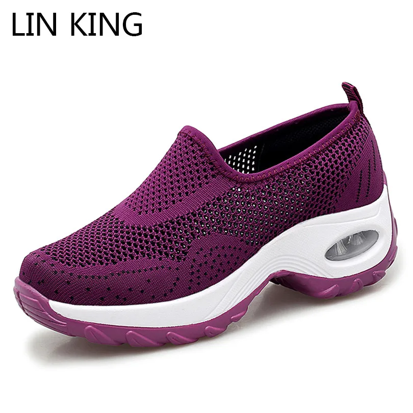 

LIN KING Summer Hollow Out Women Casual Shoes Plus Size Height Increase Lazy Shoes Breathable Slip On Outdoor Sports Sneakers