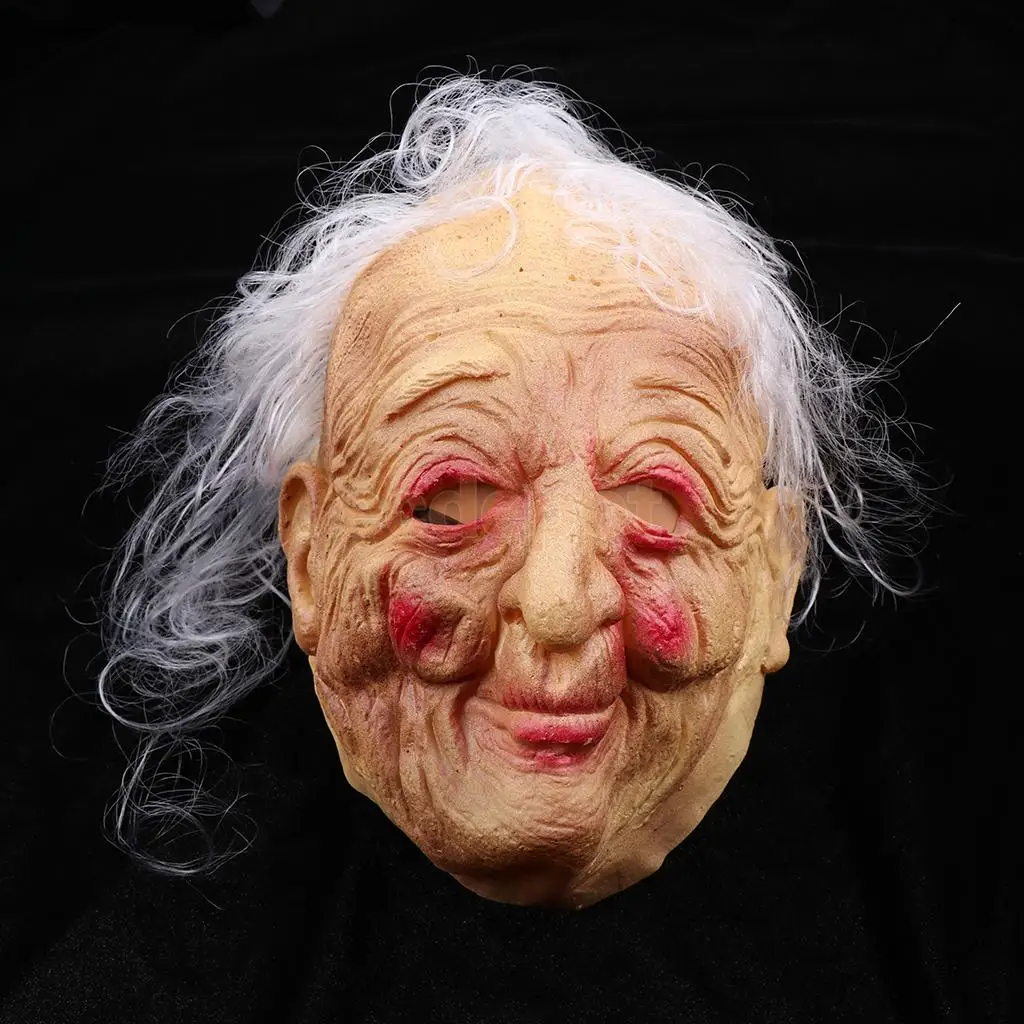 Creepy Party Front Face Masquerade Mask Halloween Prop Ugly Wrinkled Old Women Granny Fancy Dress Propsm Mask With White Hair