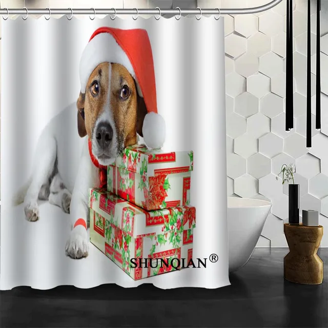 New Bathroom Curtains dog Christmas Shower Curtain Customized Shower