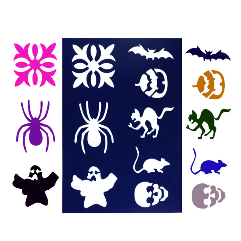 

ISHOWTIENDA 1 PC DIY Halloween Cake Coffee Stencils Spray Mold Decorating Print Modeling Scrapbook and seal irregular figure