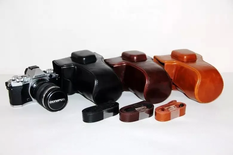 Винтажный кожаный чехол для видеокамеры, Жесткий Чехол для Olympus E-M5 II EM5 Mark II 12-50 мм объектив кофе коричневый черный с ремешком