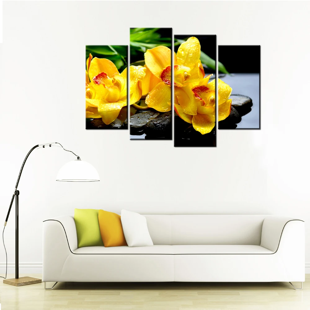 Goede Hedendaagse Muur Decor Verse Bloemen Orchidee Met Zwarte Steen Giclee Landschap Canvas Prints Woondecoratie Voor Woonkamer