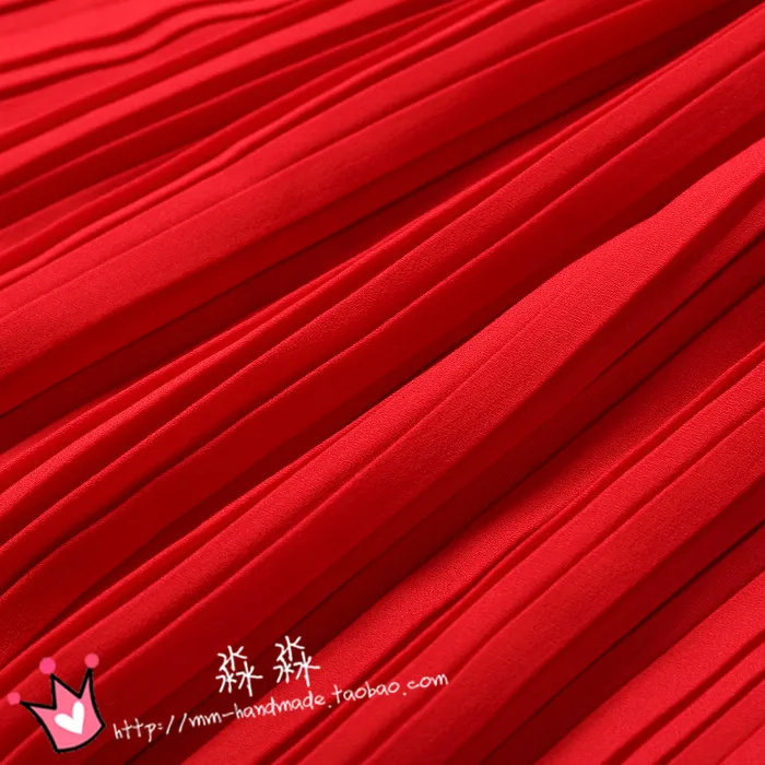 

1psc 2016 festival micro through new pearl yarn fabric Big red h pleated pleated crinkle chiffon dress fabrics(pleated 0.5m)