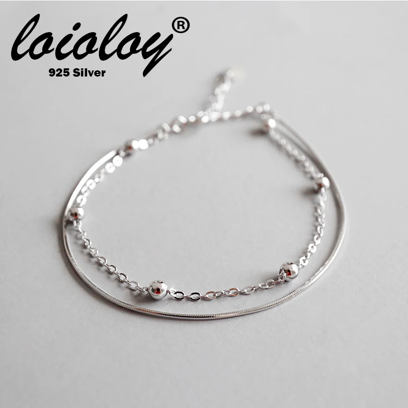 

Loioloy Genuine 925 Sterling Silver double Layer Chain Anklet For Girl