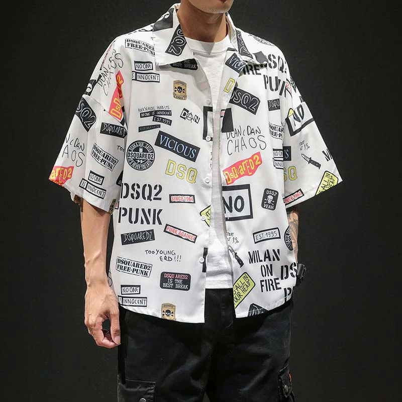 

Summer style Japanese large size cool two color trend men short sleeve floral shirts loose men's shirts