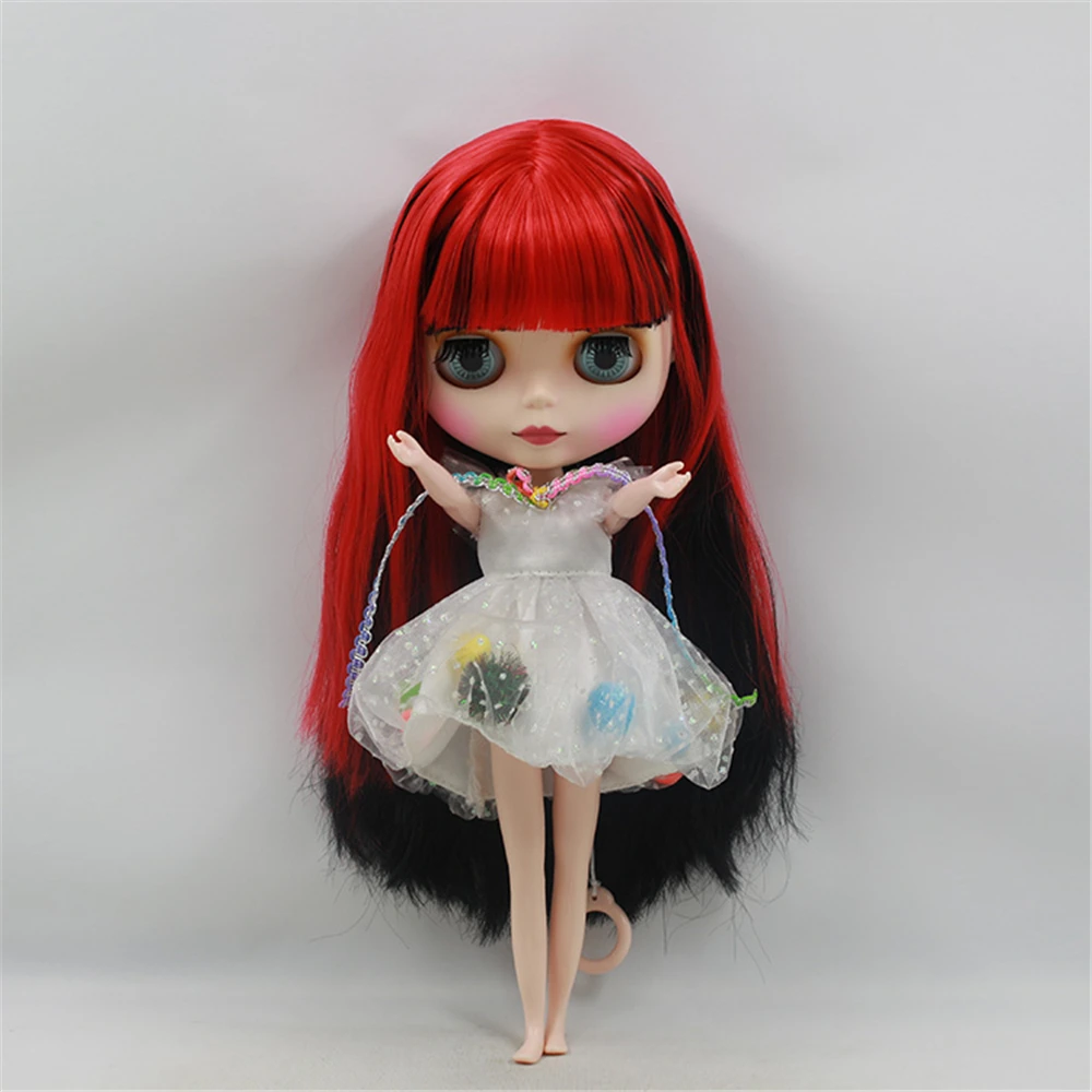 

Blyth Nude Doll Long Straight Hair Mixed Color Red&Black Big Eyes Suitable DIY makeup blyth dolls