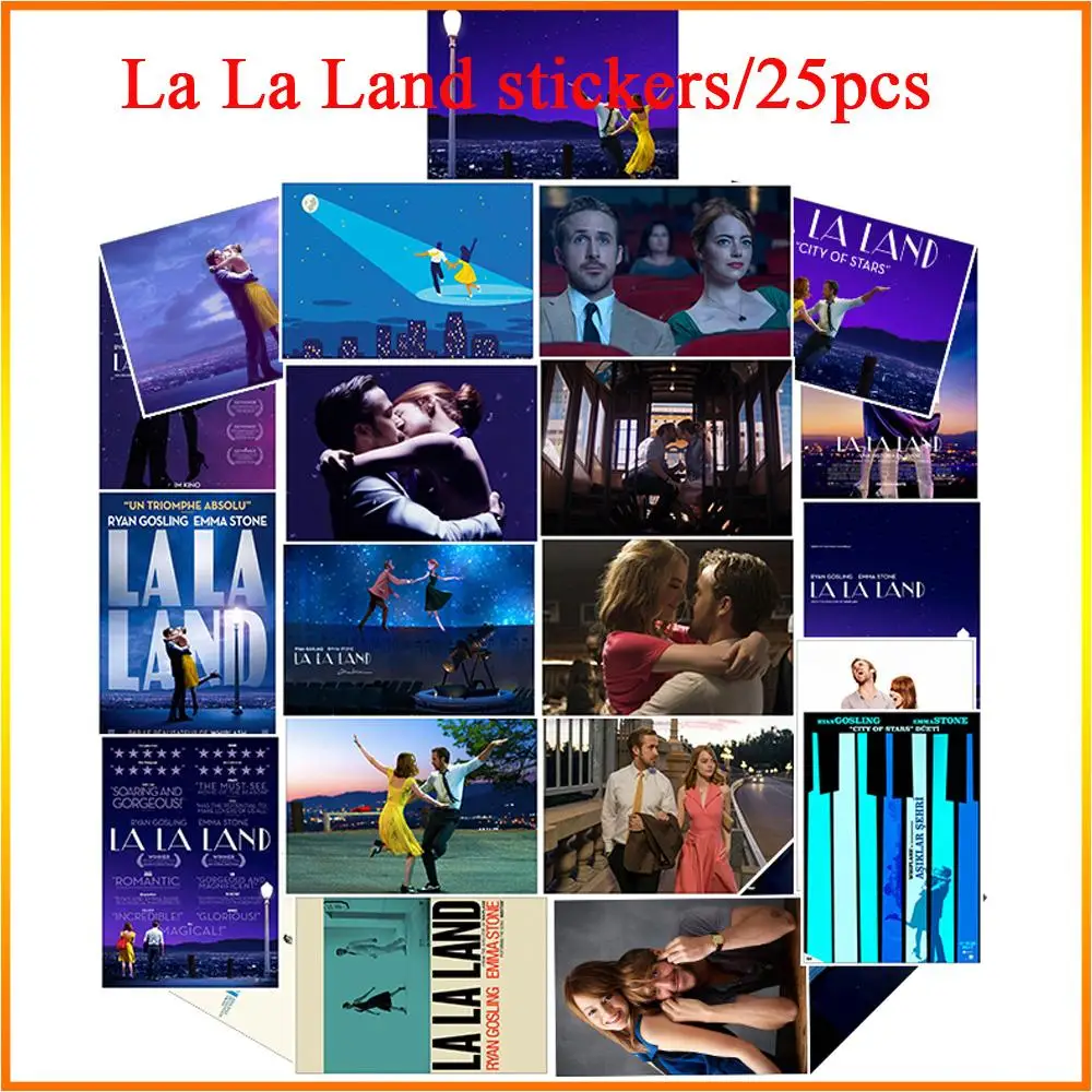 

25Pcs La La Land Musical comedy Waterpoof Sunscreen PVC Sticker For Motorcycle Truck Bedroom Trunk Skateboard