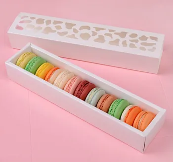 

100pcs Luxury White Long Hollow Macaron Box Cupcake Container Chocolates Packing Box Baking Package cookie box
