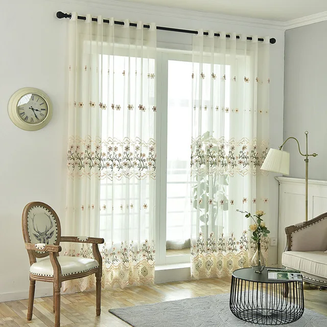 

Embroidered Beige Lace Flowers Bedroom Window Sheer Drapes Romantic Window Screen European Curtain For Living Room S313&30