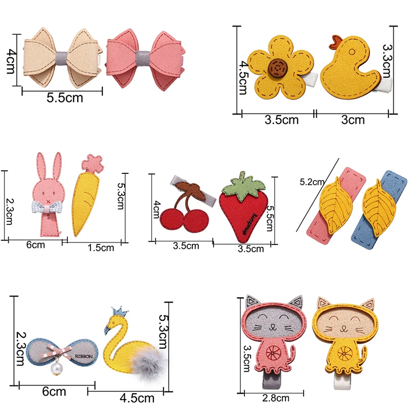 1Pair Handmade Cartoon Hair Clip Cute Animal Leaves Bowknot Fruit Girls Sweet Hairpins New Year Gift For Kids Hair Accessories