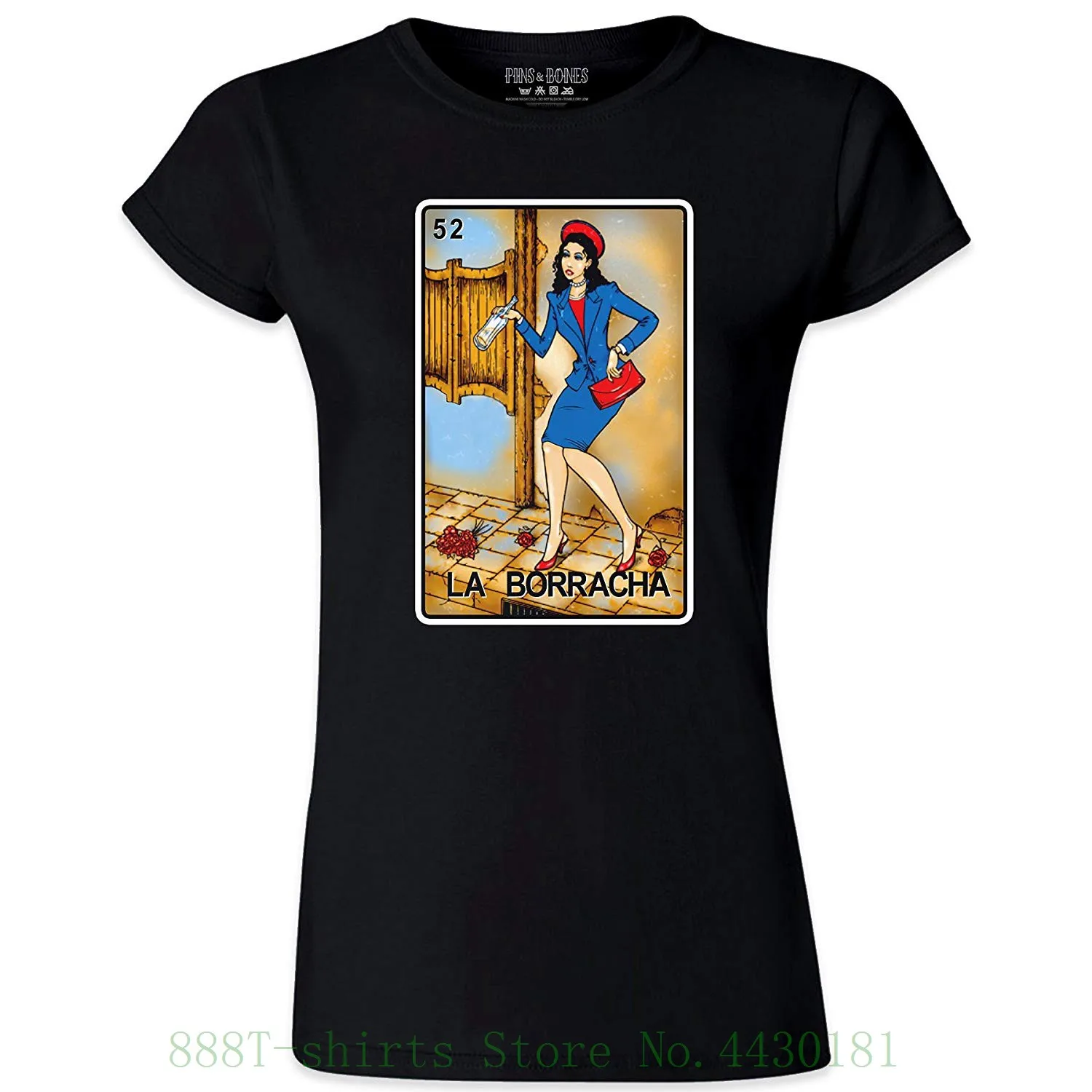 

Women's Tee Pins & Bones LoteriaCute La Boracha Mexican Loteria Funny Cotton T Shirt 2018 Hiphop Summer
