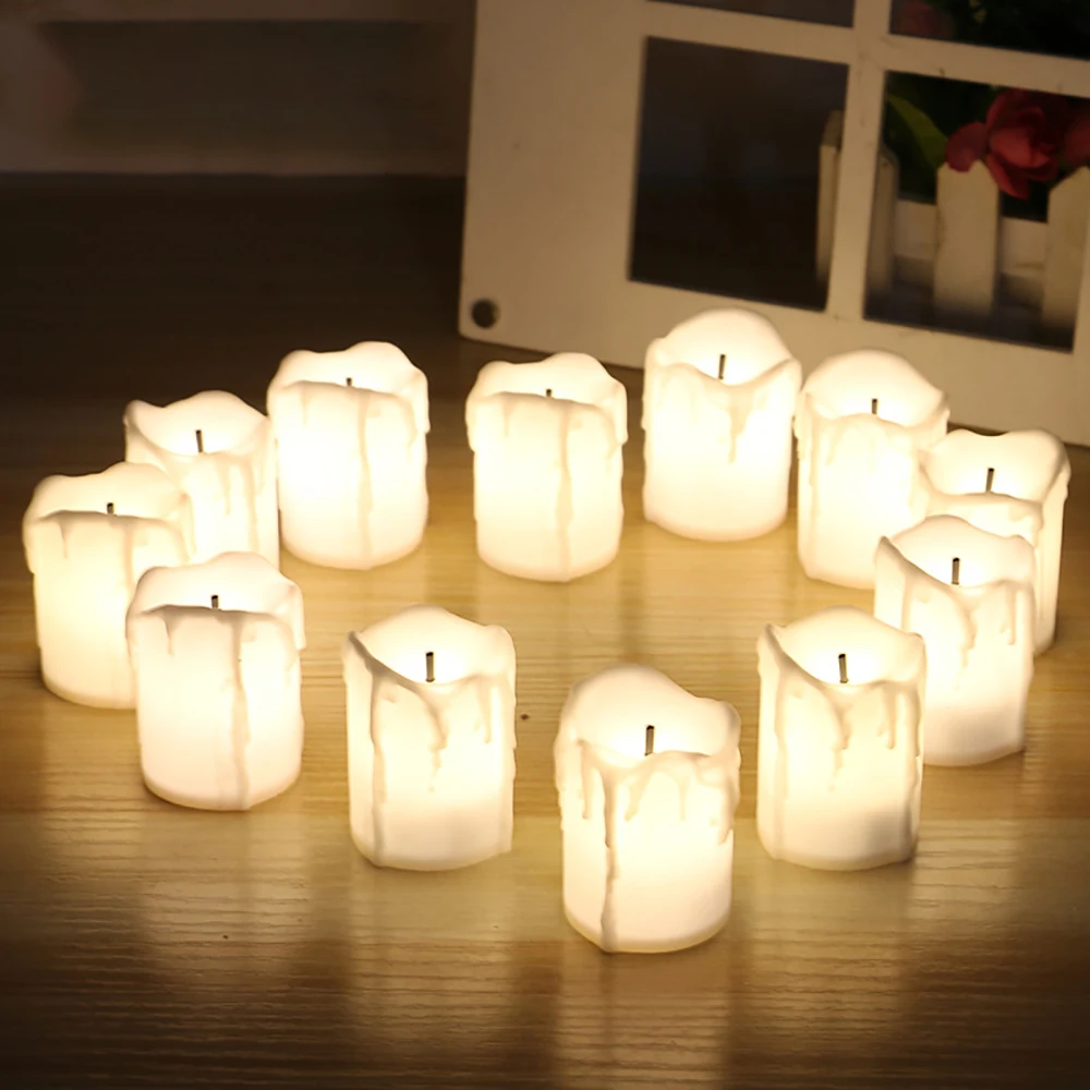 12 шт. светодио дный Электрический батарея питание Tealight свечи Теплый Белый Беспламенного для праздника/Свадебные украшения Рождество украшения