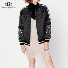 Bella Philosophy женское винтажное пальто с вышивкой Феникса куртка с хлопковой подкладкой и длинными рукавами Верхняя одежда куртка на молнии с воротником-стойкой