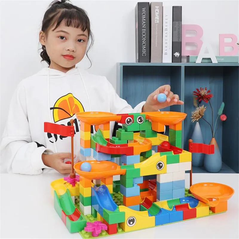 

52-222 PCS Marble Race Run Maze Ball Track Building Blocks ABS Funnel Slide Assemble Bricks Compatible LegoINGlys Duplo Blocks