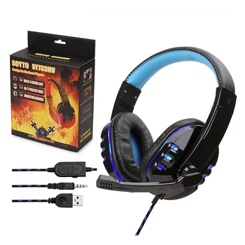 

Game headset Stereo wired gaming headphones over ear with mic Voice control for laptop computer PC gamer