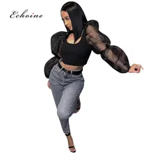 Echoine Women T-Shirts Long Puff Sleeve Mesh See Through Fashion Tunic Tops O-Neck Sexy Crop Tee Sheath Fit Beauty Streetwear Echoine Women T-Shirts Long Puff Sleeve Mesh See Through Fashion Tunic Tops O-Neck Sexy Crop Tee Sheath Fit Beauty Streetwear